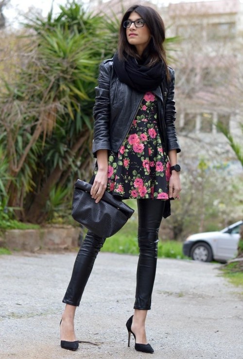 chaqueta cuero negro outfits