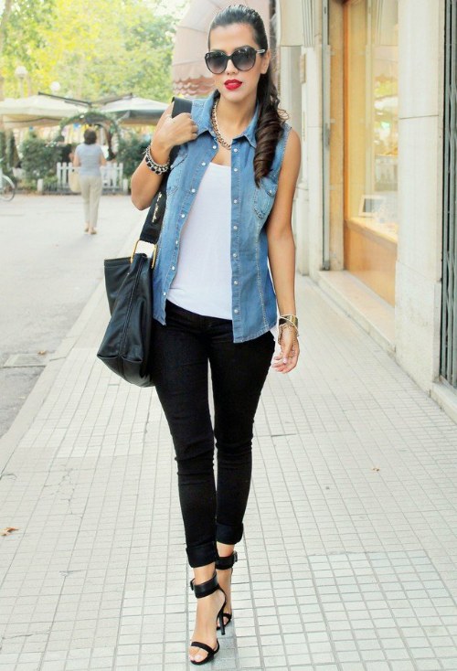 chalecos denim outfits combinaciones