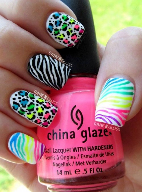 uñas color neon diseños 