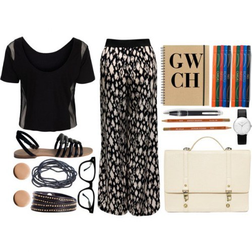 outfits polyvore pantalones palazzos