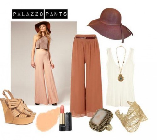 outfits polyvore pantalones palazzos