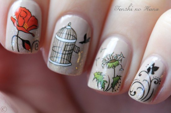 diseños uñas pajaros aves otoños