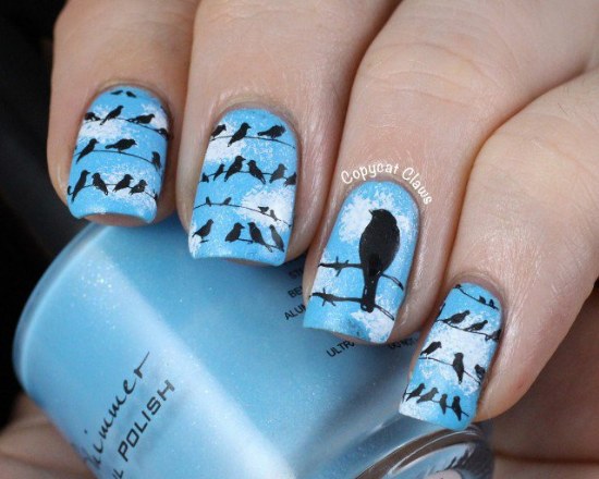 diseños uñas pajaros aves otoños