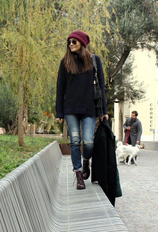 outfits con sueteres tejidos moda otoño