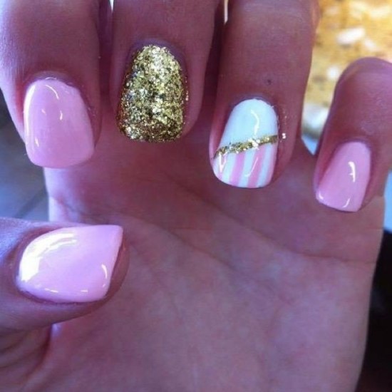 uñas rosa dorado diseños
