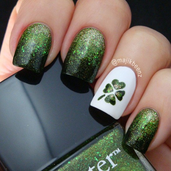 diseños uñas verde trebol