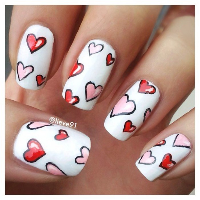 uñas corazones valentin