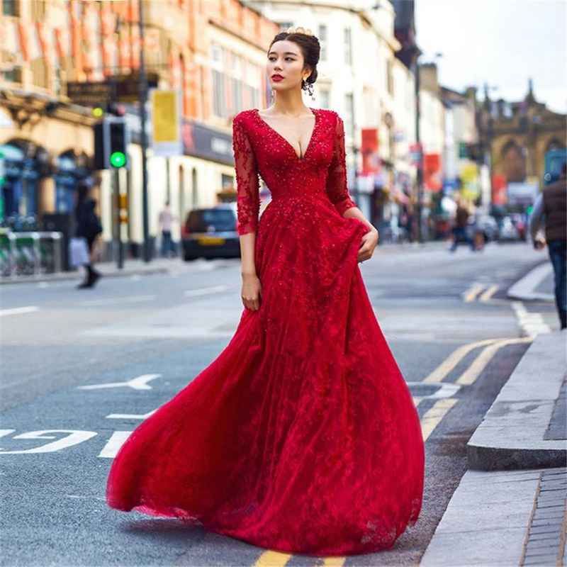 vestidos de moda color rojo elegante